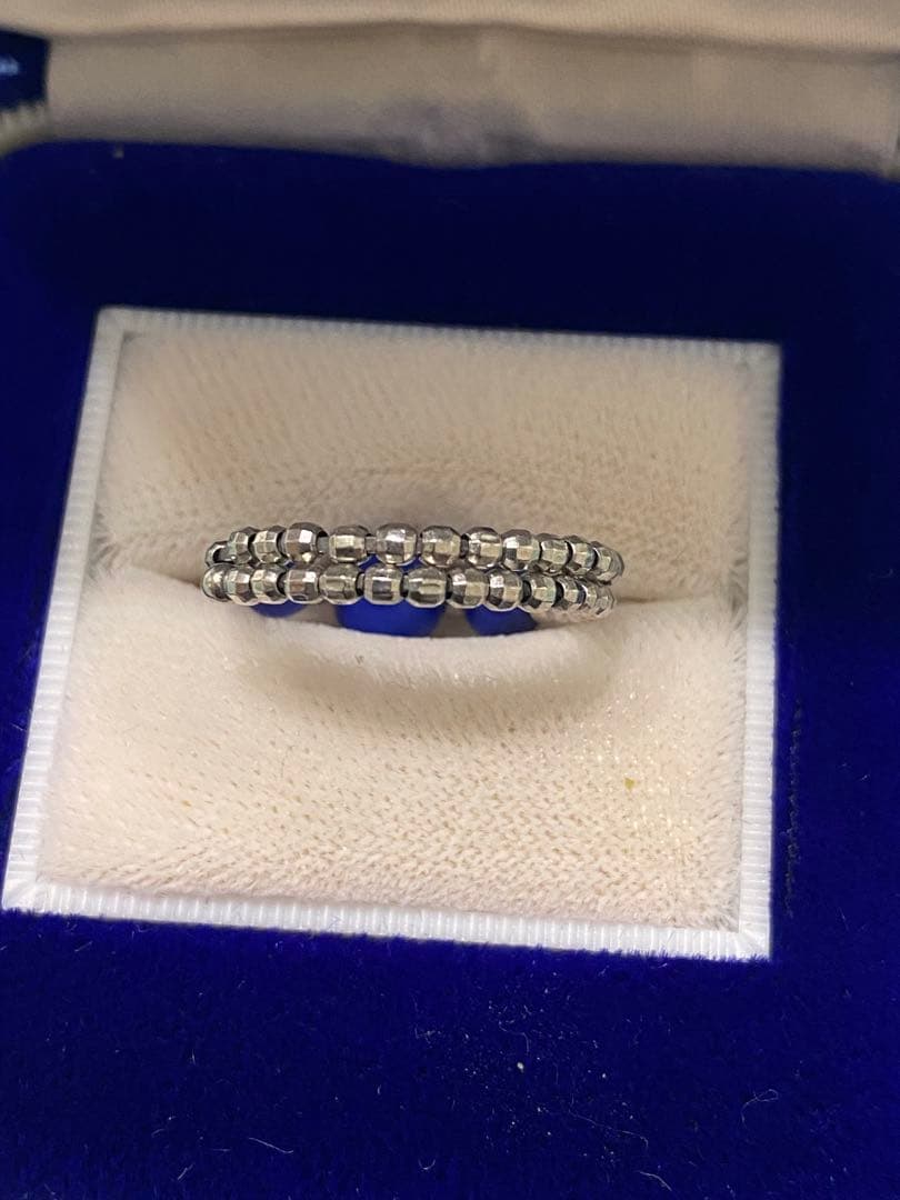 プラチナ　ラピスラズリー ビーズ フリーサイズ リング