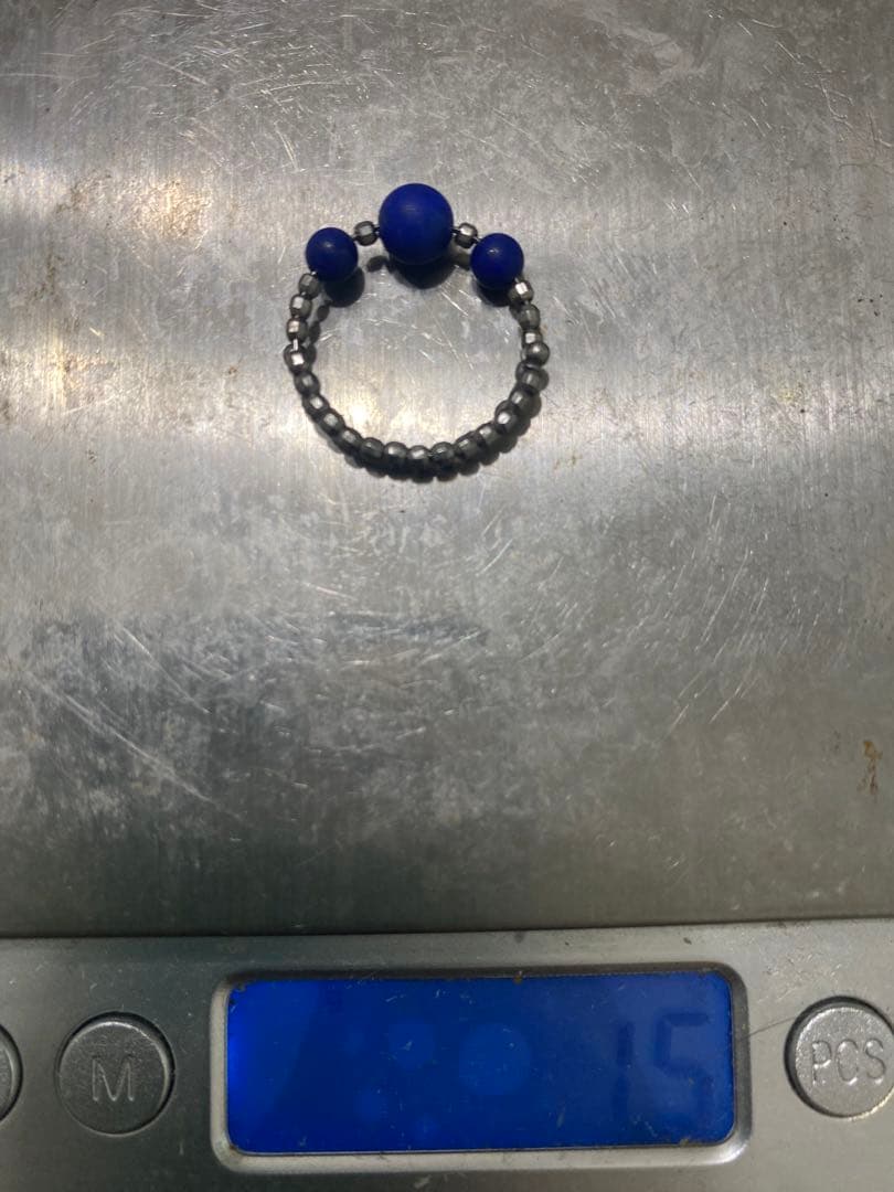 プラチナ　ラピスラズリー ビーズ フリーサイズ リング