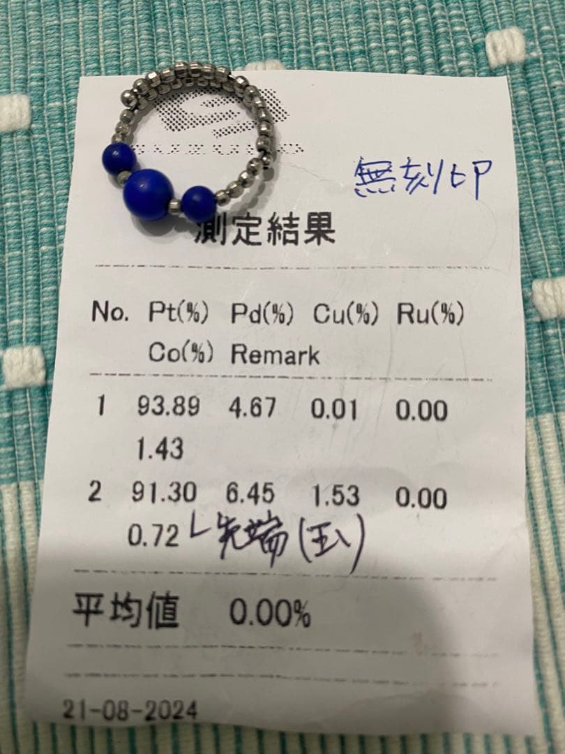 プラチナ　ラピスラズリー ビーズ フリーサイズ リング