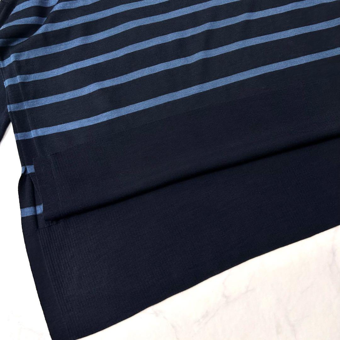 美品 セオリーリュクス ボーダーワイドニット 薄手ウール 定価3.1千円メリノ