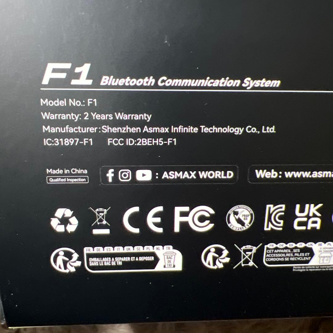 ASMAX F1 バイク用インカム 日本語音声制御　IP67防水 2台セット