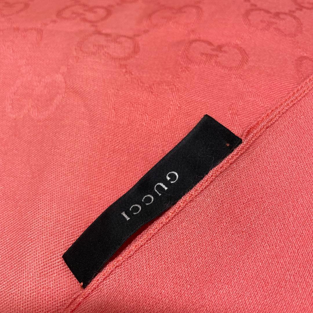 M*送様 GUCCI GG柄　コーラルピンク 大判ストール フリンジ付き