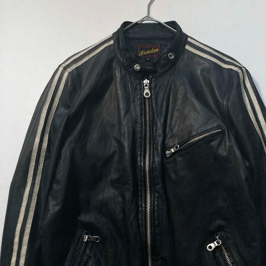 【y2k】フリーダム ライダースジャケット シングル 牛革 38 黒 袖ライン