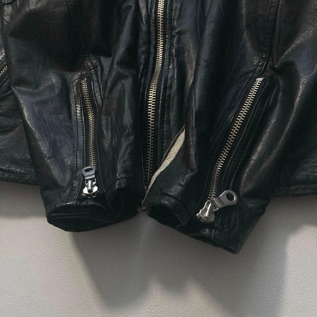 【y2k】フリーダム ライダースジャケット シングル 牛革 38 黒 袖ライン