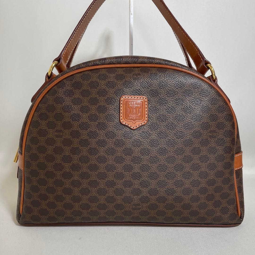 2602-41｜美品｜セリーヌ ハンドバッグ ブラウン マカダム柄 トリオンフ