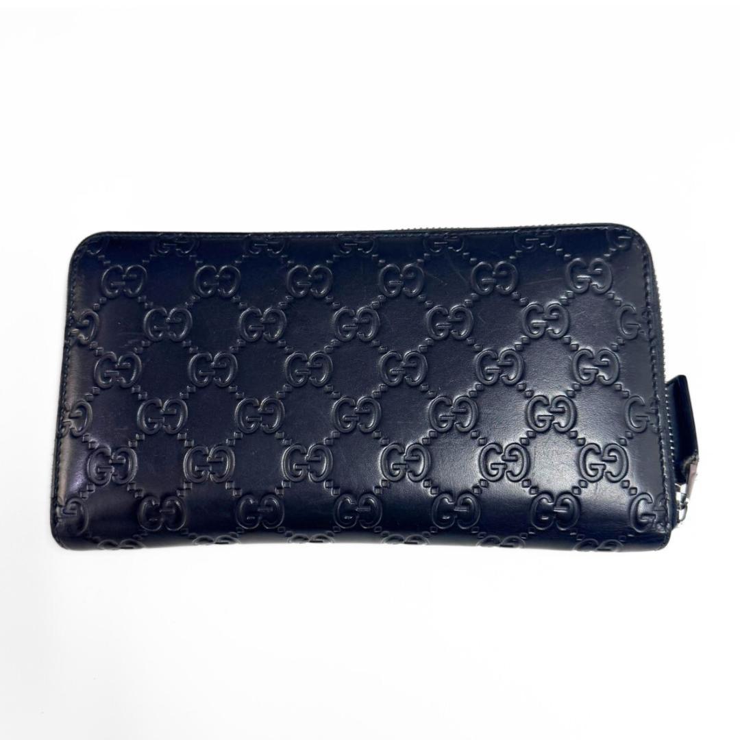 GUCCI グッチシマ レザー ラウンドファスナー 長財布 ブラック