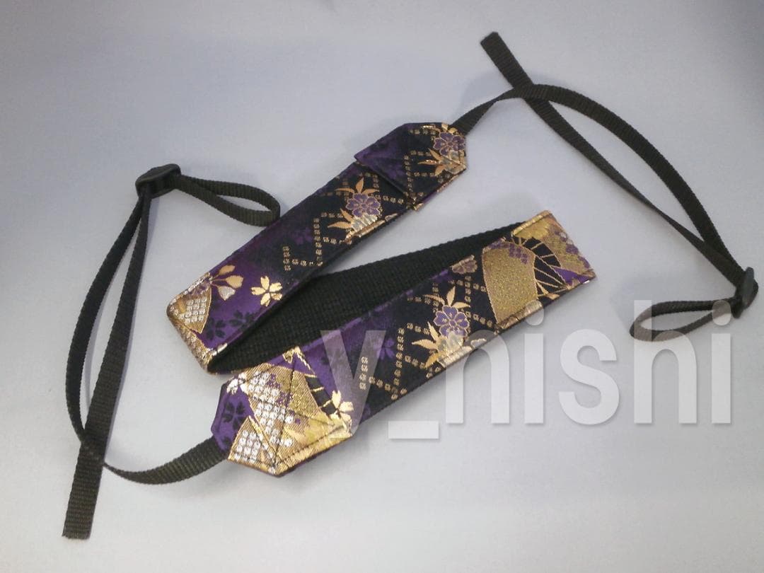 カメラストラップ 和柄 扇柄 黒/紫 カメラ用ネックストラップ