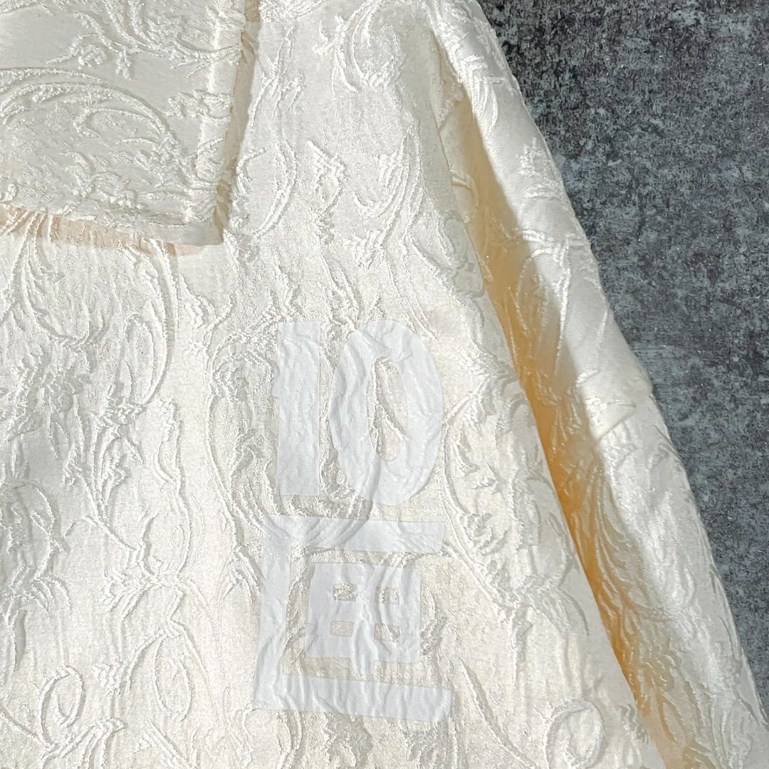 TENBOX コーチジャケット　アイボリー　総柄 草　刺繍　バックロゴ