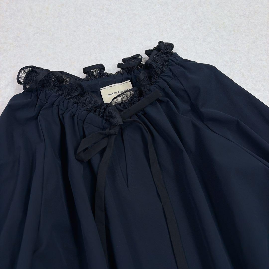 ユナイテッドアローズ レースプリーツ フリル ブラウス ネイビー　セレモニー