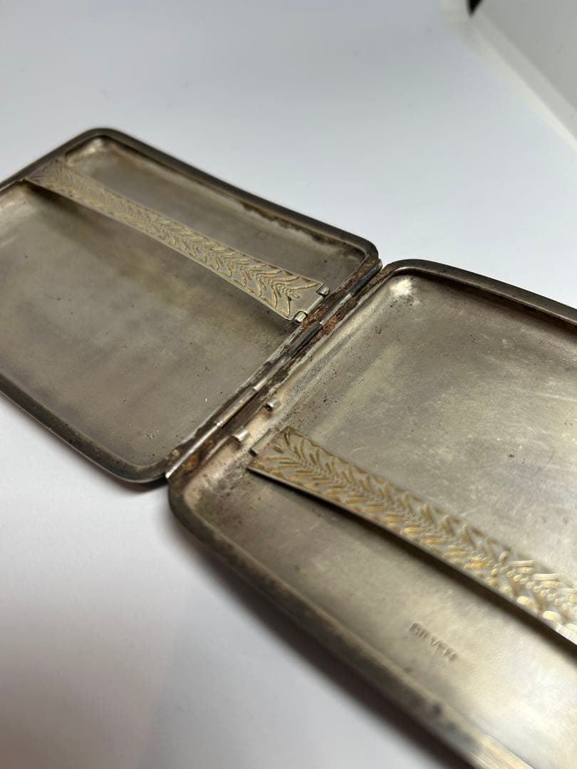 純銀刻印　アンティーク 銀製 シガレットケース 120g 彫金 手彫り