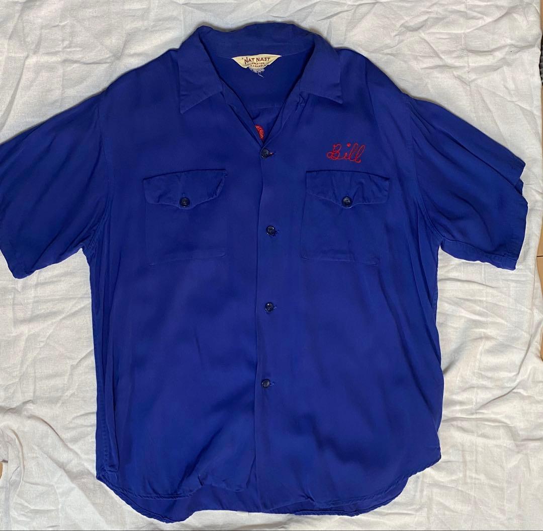 NAT NAST ボーリングシャツ レーヨン 50s 開襟シャツ ポケット付
