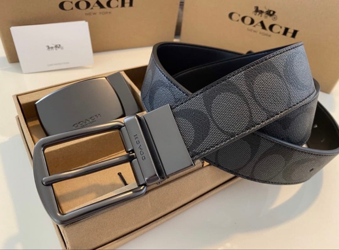 COACHリバーシブル シグネチャーバックル 回転式ワークメンズ ビジネスベルト