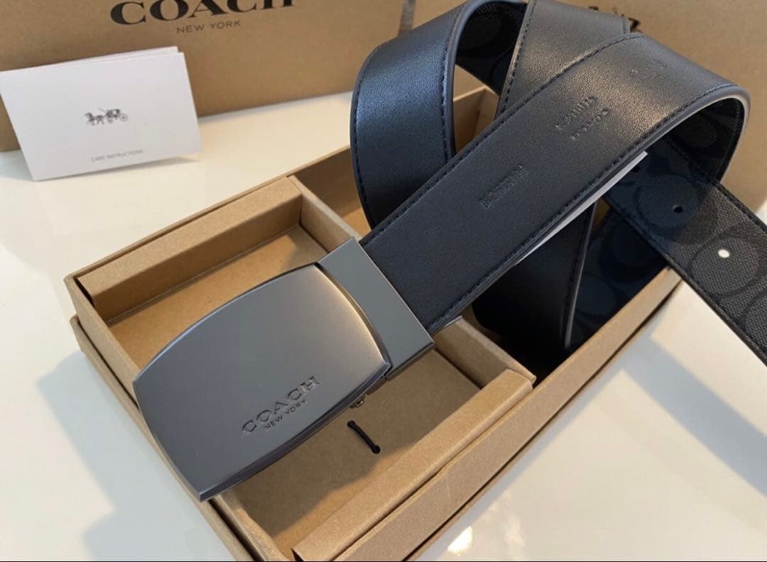 COACHリバーシブル シグネチャーバックル 回転式ワークメンズ ビジネスベルト