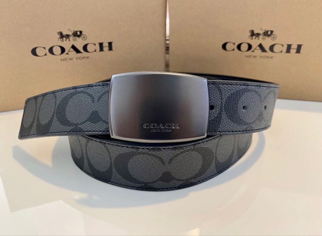 COACHリバーシブル シグネチャーバックル 回転式ワークメンズ ビジネスベルト