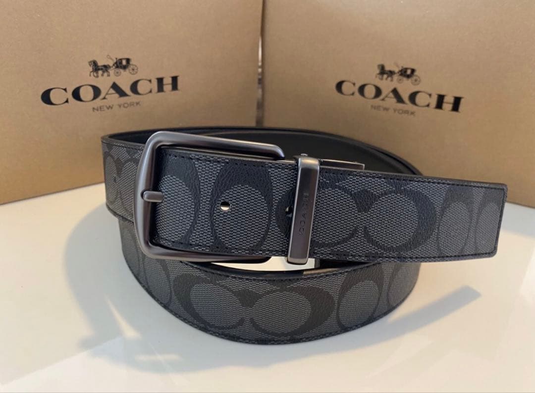 COACHリバーシブル シグネチャーバックル 回転式ワークメンズ ビジネスベルト