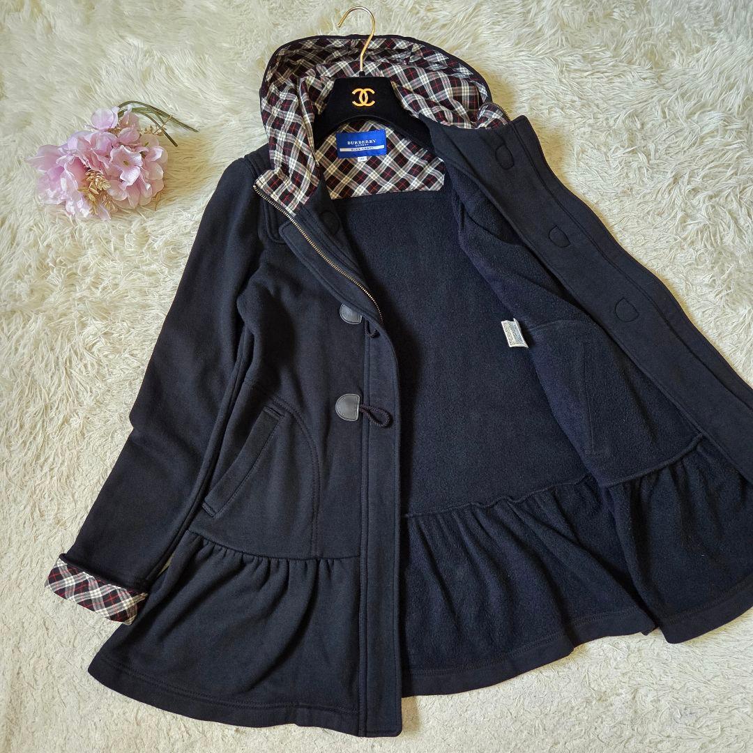 美品 バーバリー Aライン ダッフルコート ノバチェック サイズ M ブラック