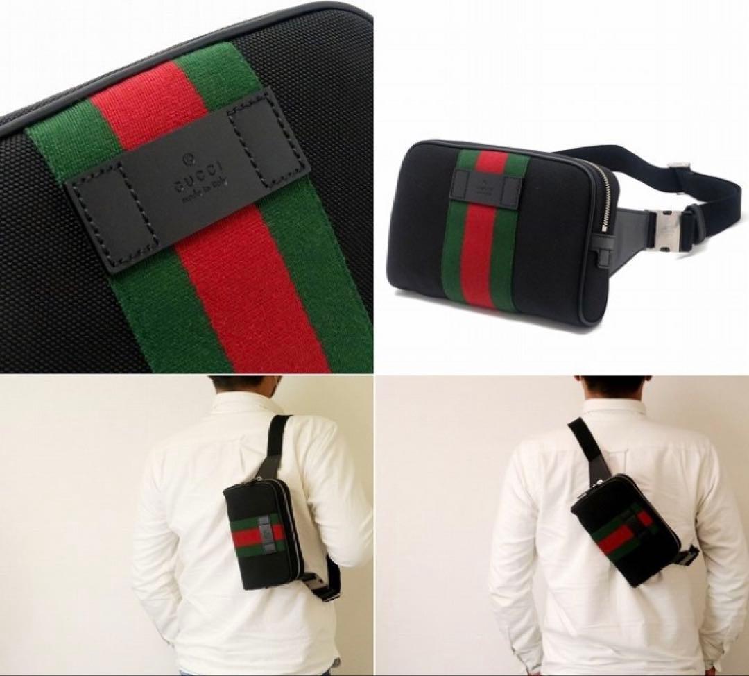 GUCCI グッチ　ウエストポーチ ボディバッグ　ショルダーバッグ　ブラック