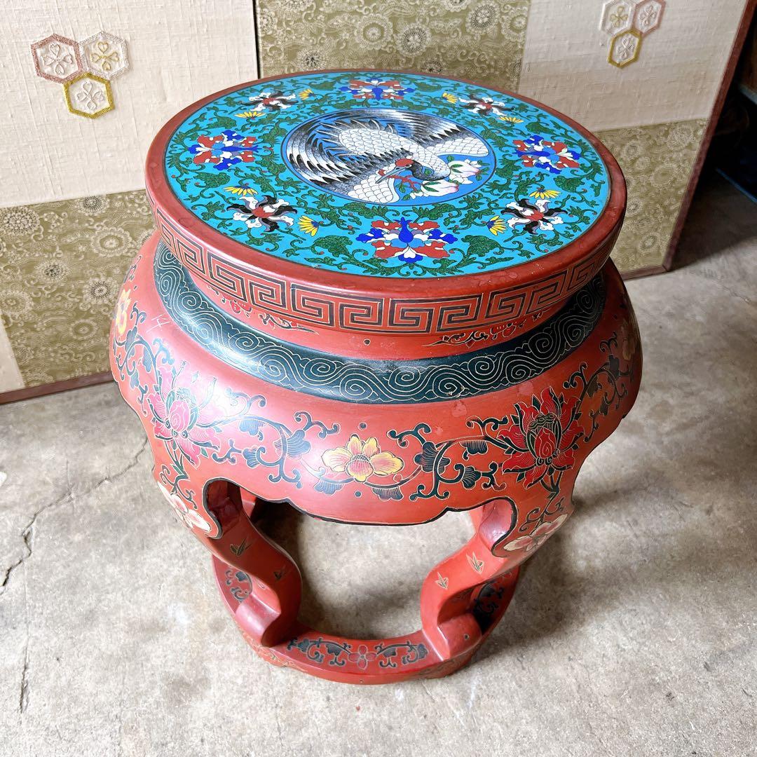 michiko景泰蘭　七宝天板スツール　サイドテーブル　花台飾り台置台装