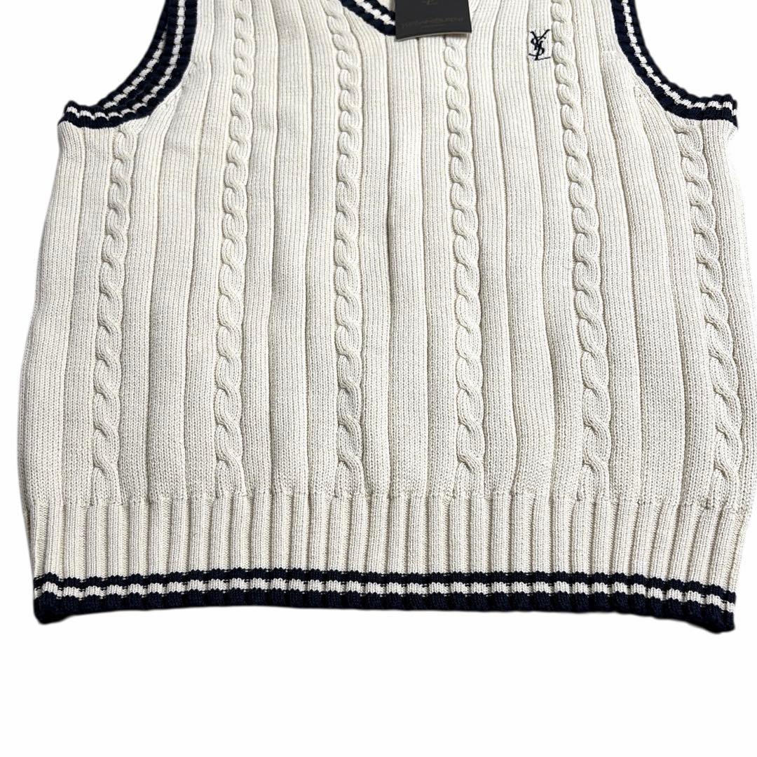 新品タグ付 イヴサンローラン チルデンニットベスト ケーブル編み YSLロゴ