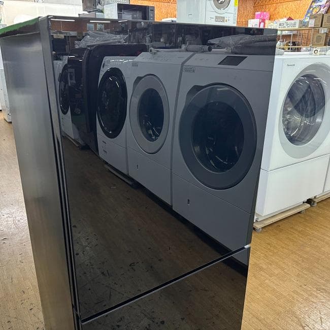 地域限定送料無料 超美品 ガラスドア冷蔵庫・洗濯機 ブラック家電 2点セット