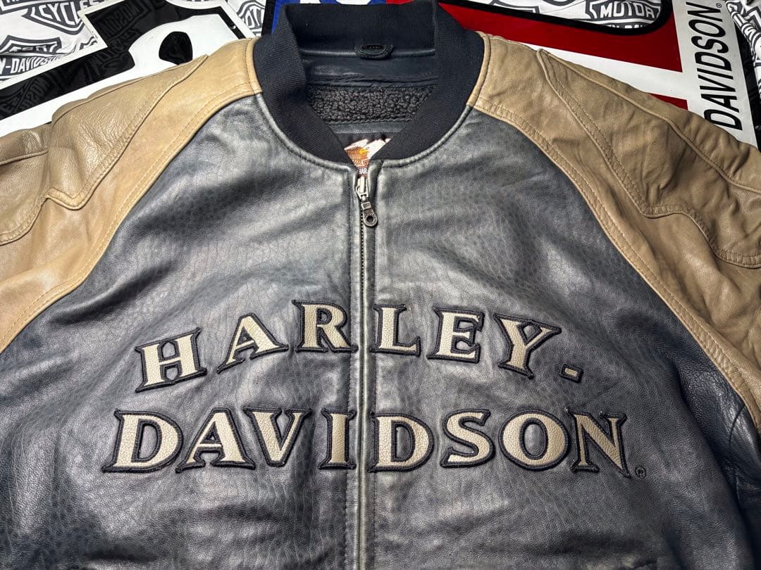 ハーレーダビッドソン 前後革刺繍ロゴ⭐️レアなラム本革製ジャケット脱着ボアライナー