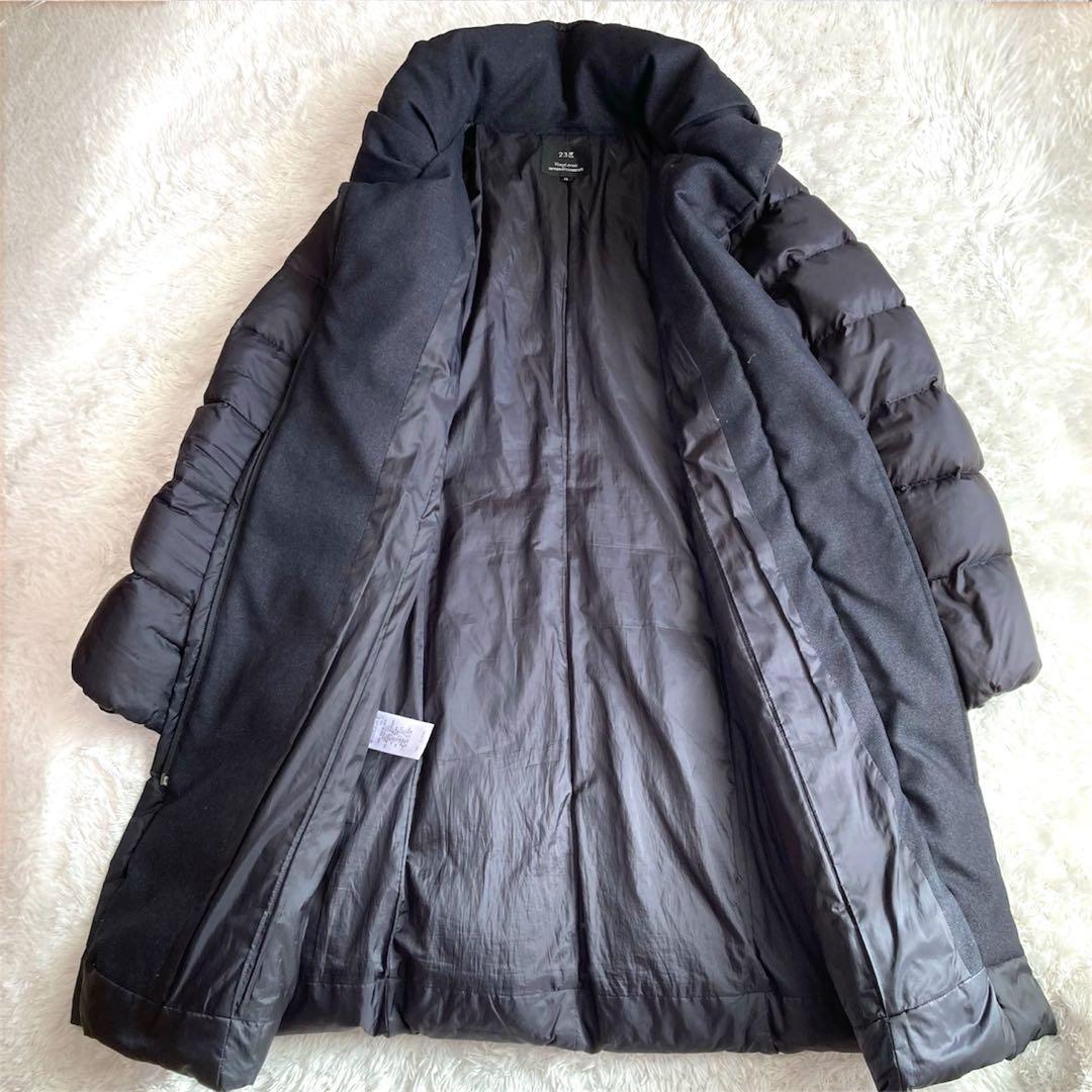 【大きいサイズ】(44)洗える 23区 Aライン ロングダウンコート 女優襟 黒