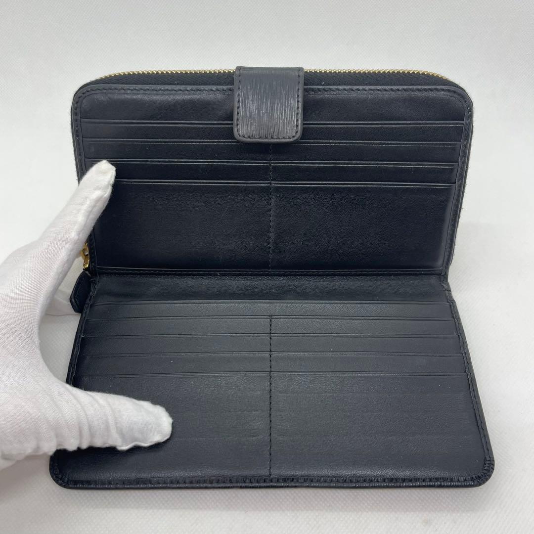 【美品】プラダ 長財布 ラウンドファスナー サフィアーノレザー 小銭入れ付き 黒