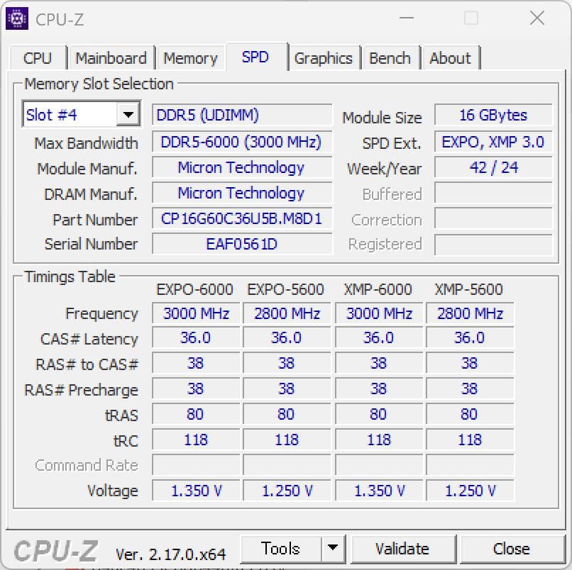 Crucial PRO 16GB×2 DDR5-6000 Memtest86+済