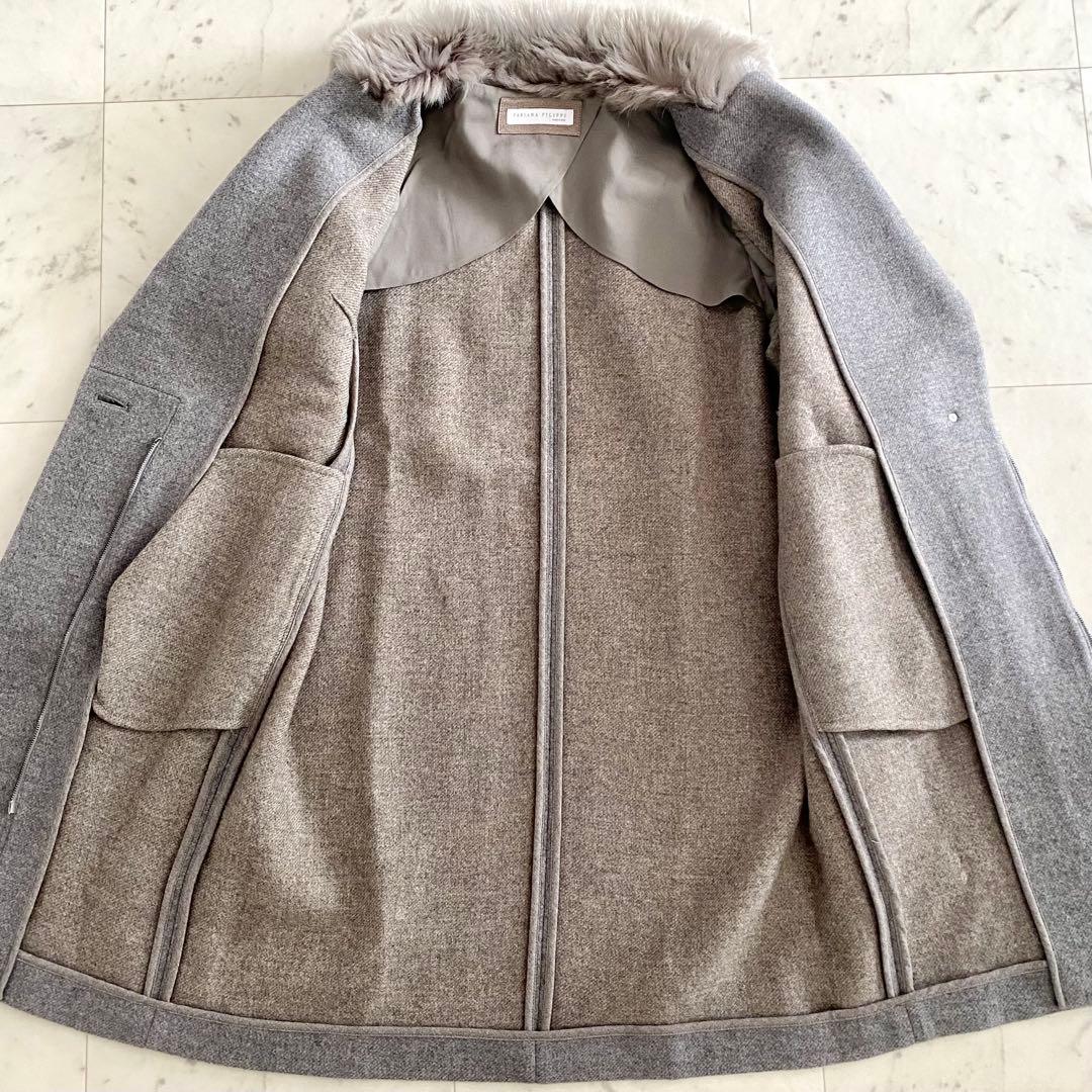 美品 ファビアナフィリッピ ファー付き レザー切り替えウールチェスターコート