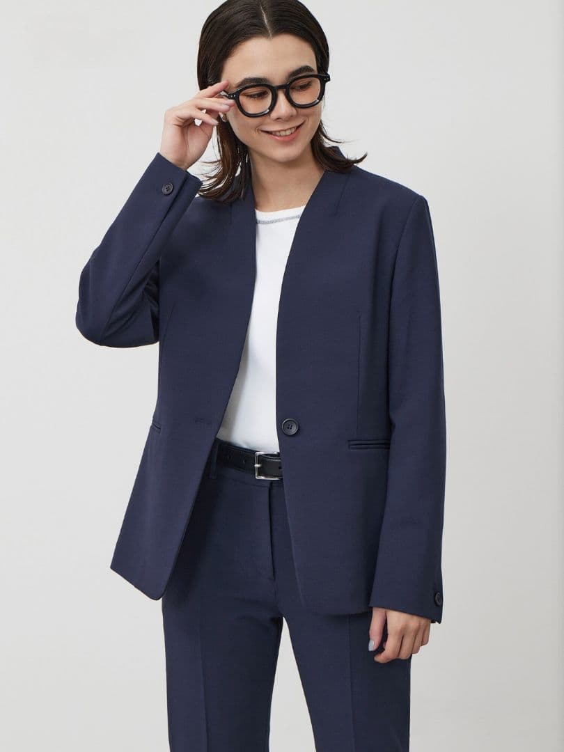 美品 プラステ スーツ ノーカラーパンツスカート 3点 ビジネス ストレッチ