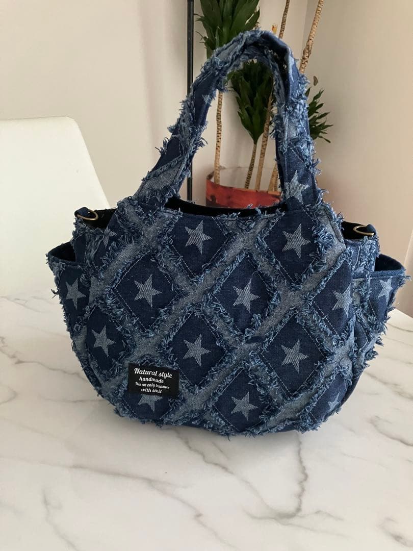 877 LaLa☆　星柄デニムリメイクバック　ハンドメイド　 2点