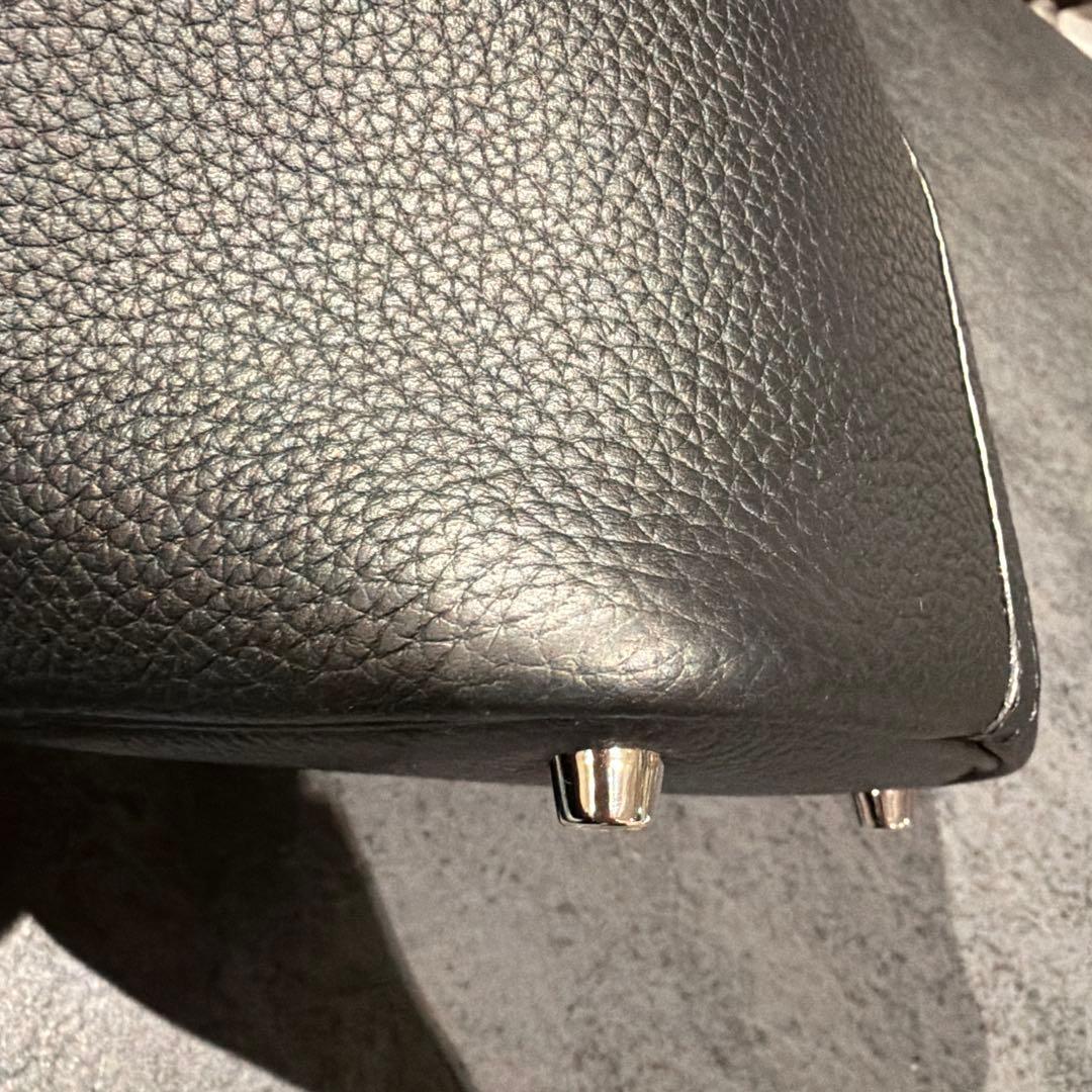 本革　レザー　キューブバッグ PM ブラック×シルバー