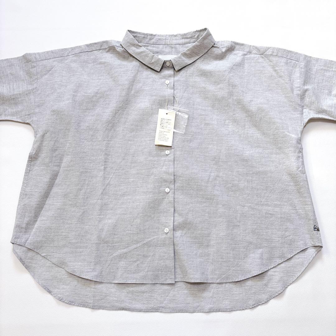 【タグ付き】遠州織物 HUIS. コードレーンワイドブラウス シャツ グレー