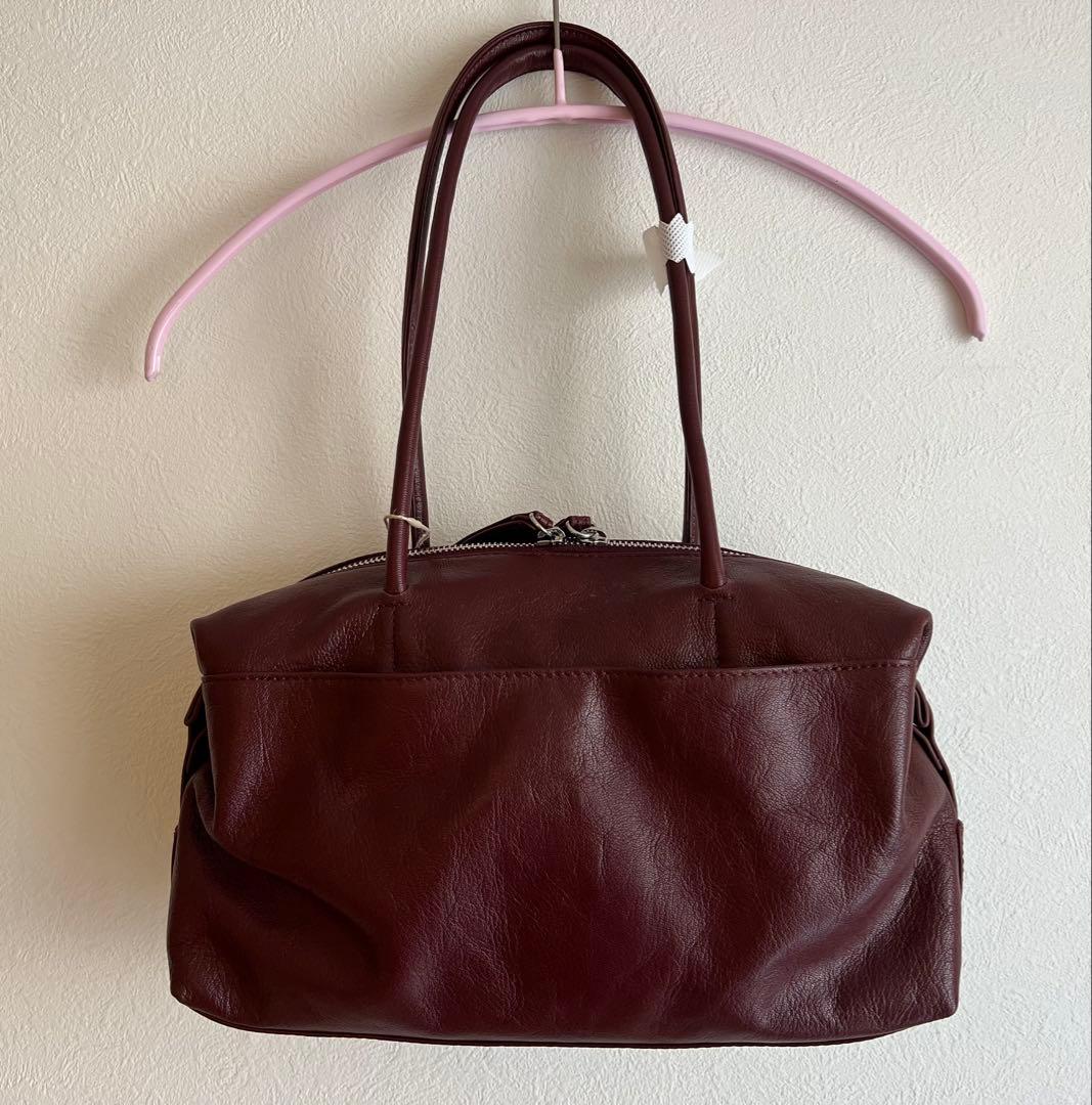 新品 イア パピヨネ ロングハンドルボストンバッグ ボルドー
