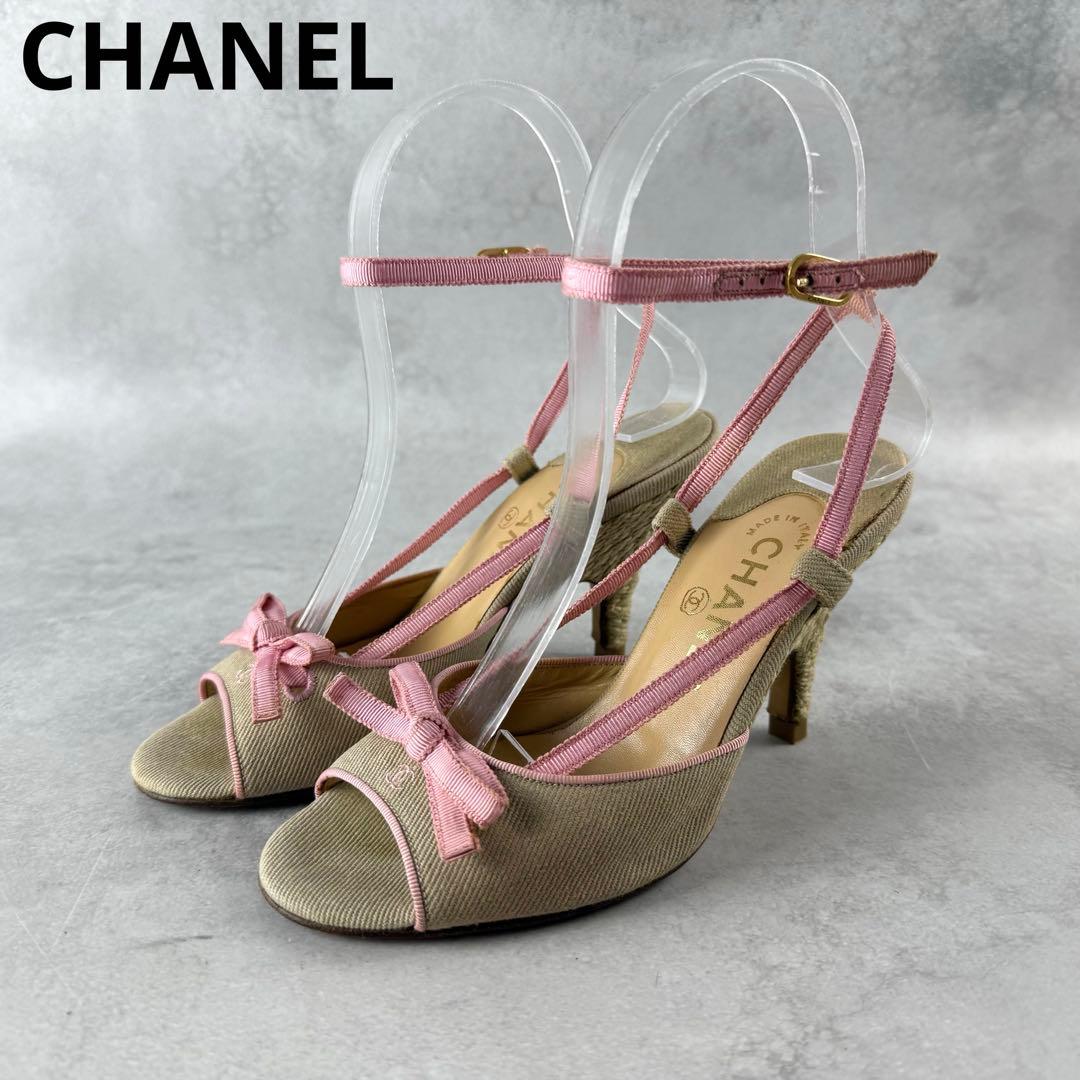 CHANEL ココマーク エスパドリーユ ヒール アンクルストラップ 22cm