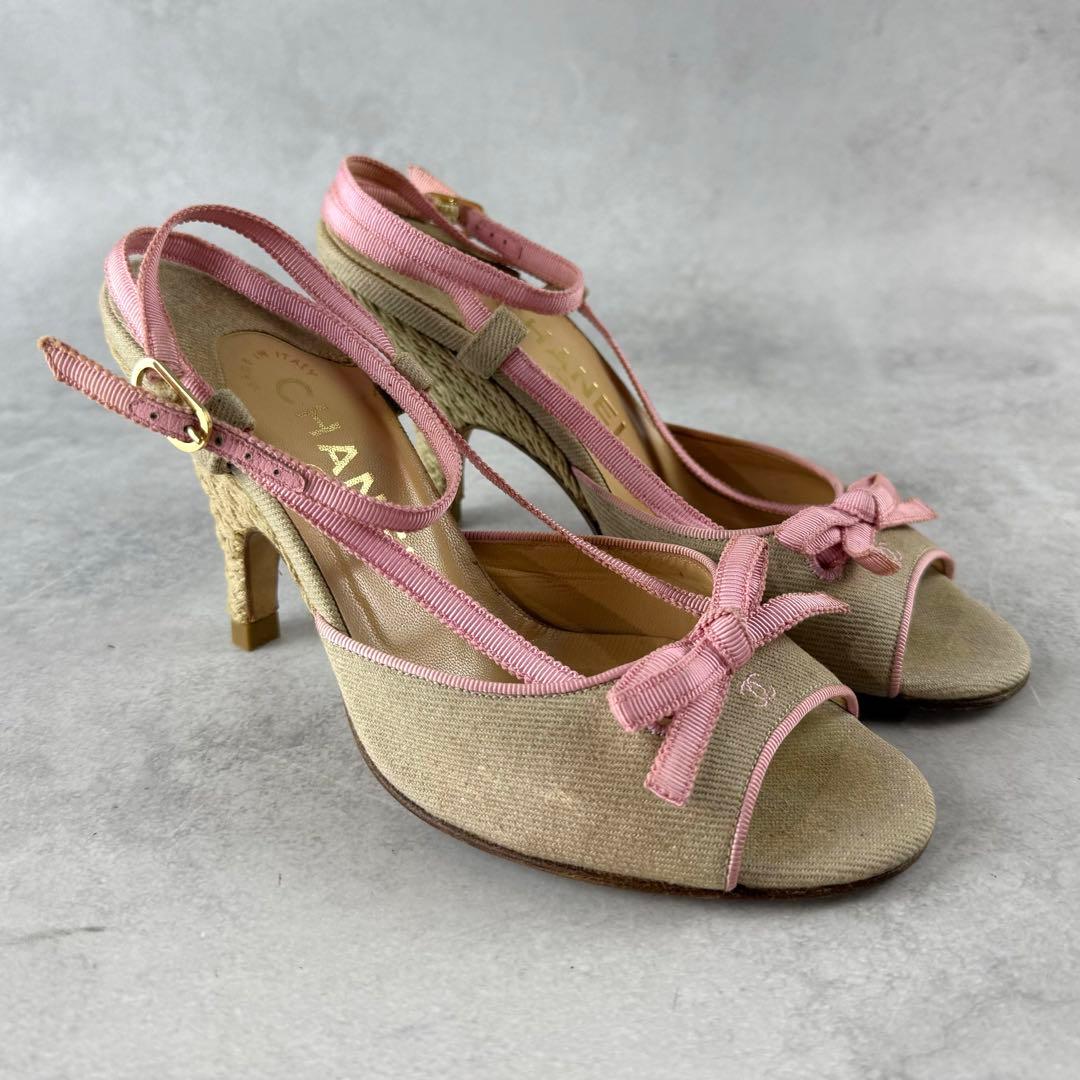 CHANEL ココマーク エスパドリーユ ヒール アンクルストラップ 22cm