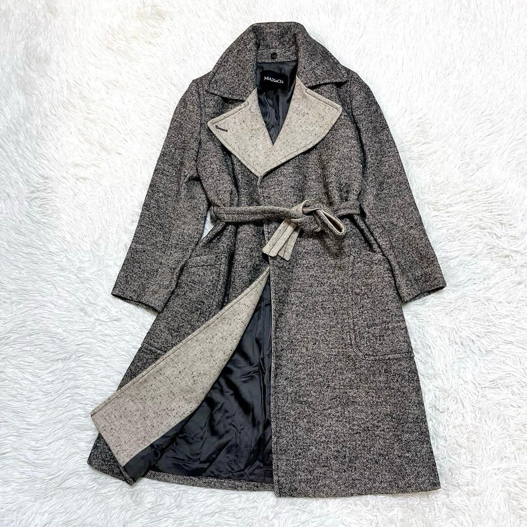 美品✨マックスアンドコー ツイード チェスターコート アルパカ＆モヘア混マフラー