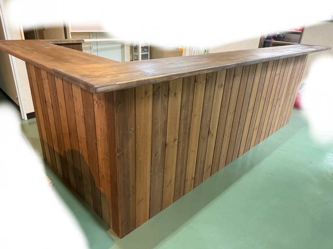 木製L字カウンターテーブル 330cm×133cm×95cm