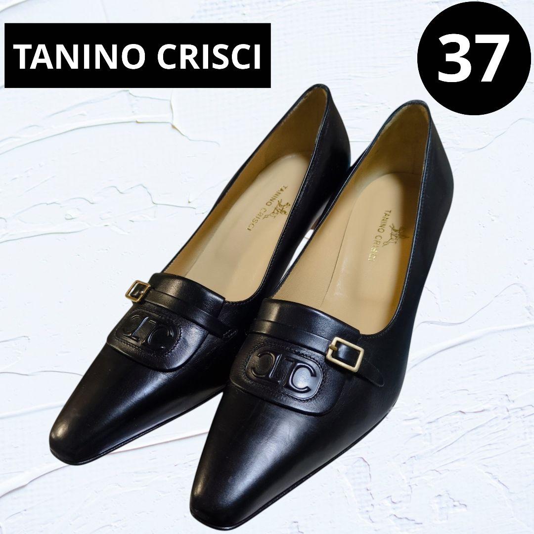 ❤美品❤タニノクリスチー 37 パンプス 黒 ロゴ刻印 希少 イタリア製