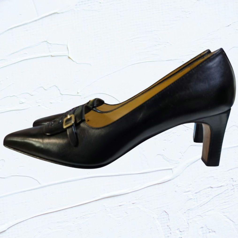 ❤美品❤タニノクリスチー 37 パンプス 黒 ロゴ刻印 希少 イタリア製