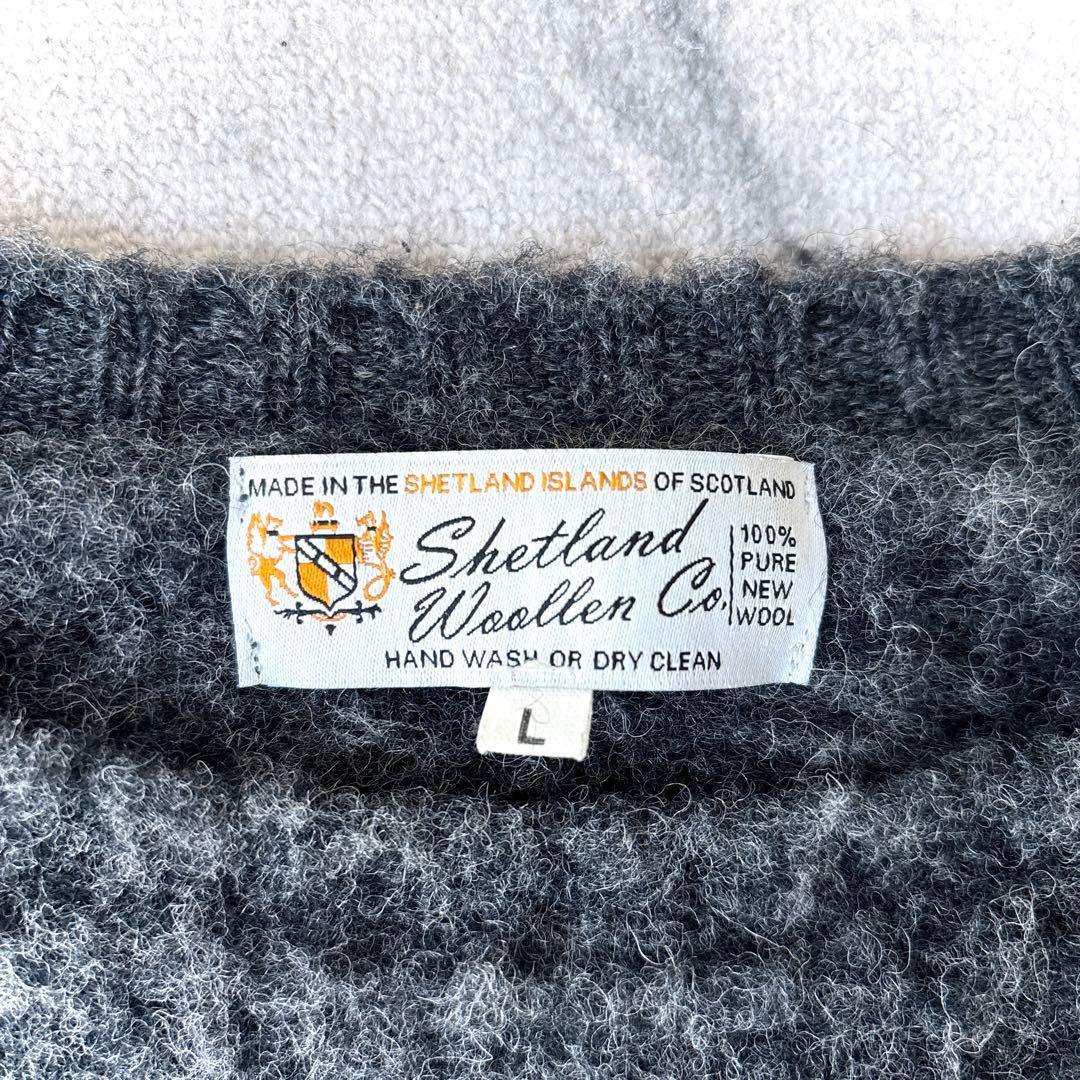スコットランド製 シェトランドウーレン L縮絨ウール クルーネックニット グレー