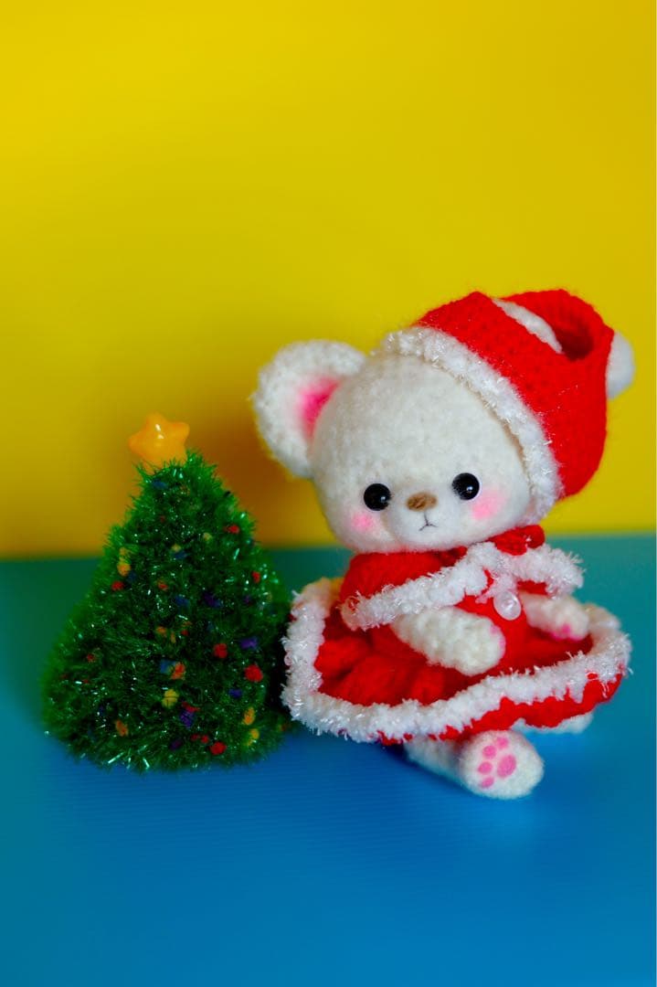 クリスマス あみぐるみ 白くま サンタ服
