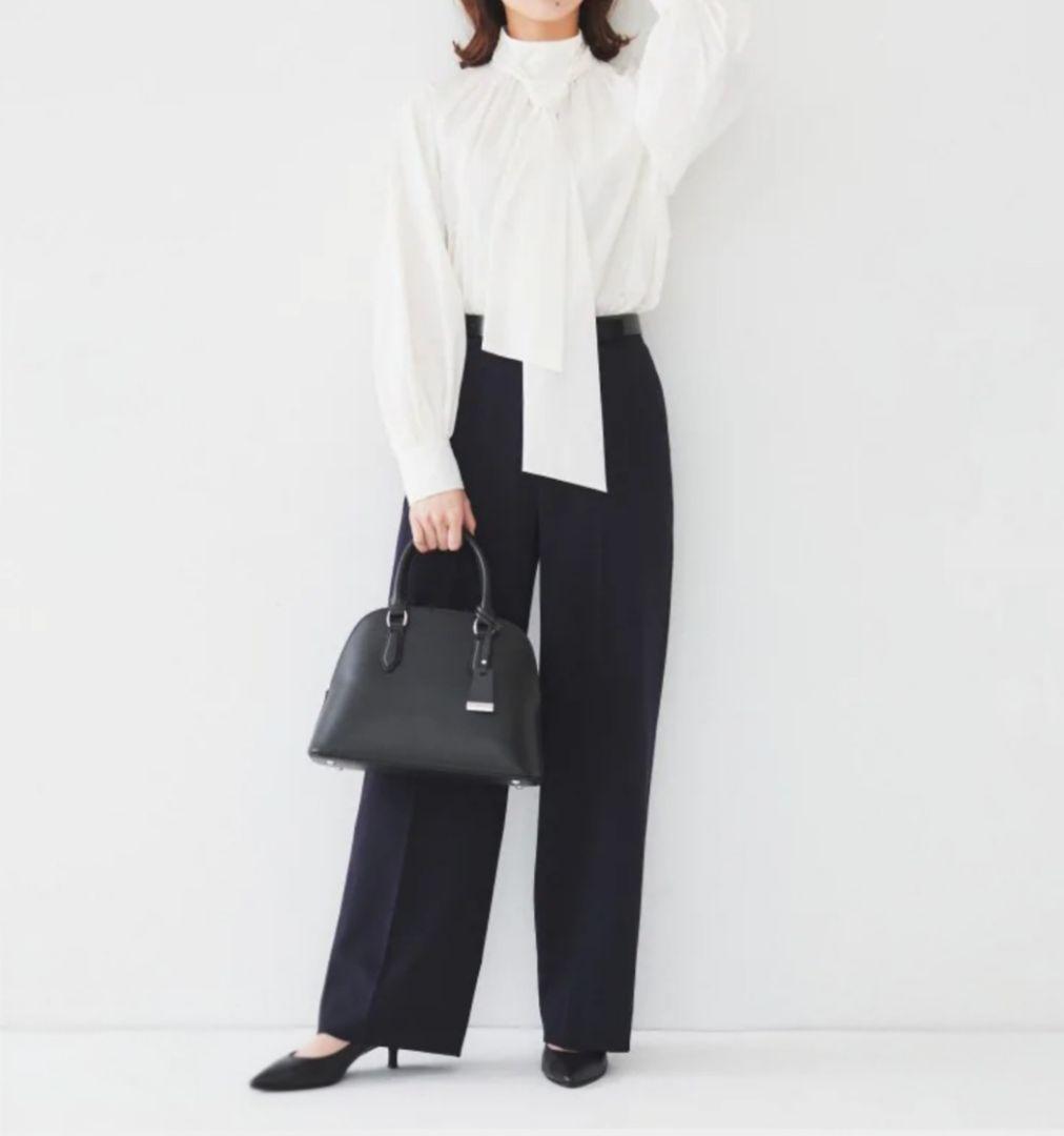 25SS 美品 UNTITLED ボウタイ付スタンドネック ボリュームブラウス