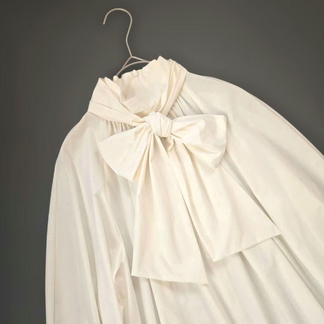 25SS 美品 UNTITLED ボウタイ付スタンドネック ボリュームブラウス