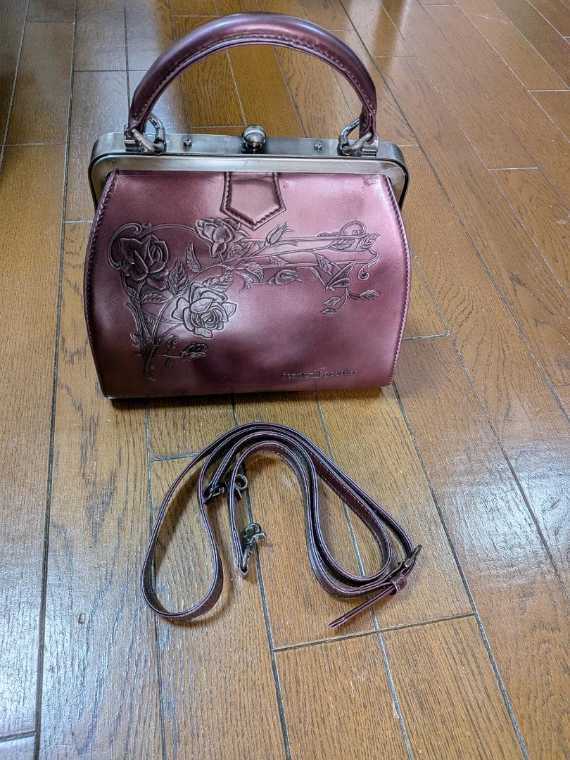 ジャンポールゴルチエ　ニューローズエンボス2WAYがま口バッグ ボルドー