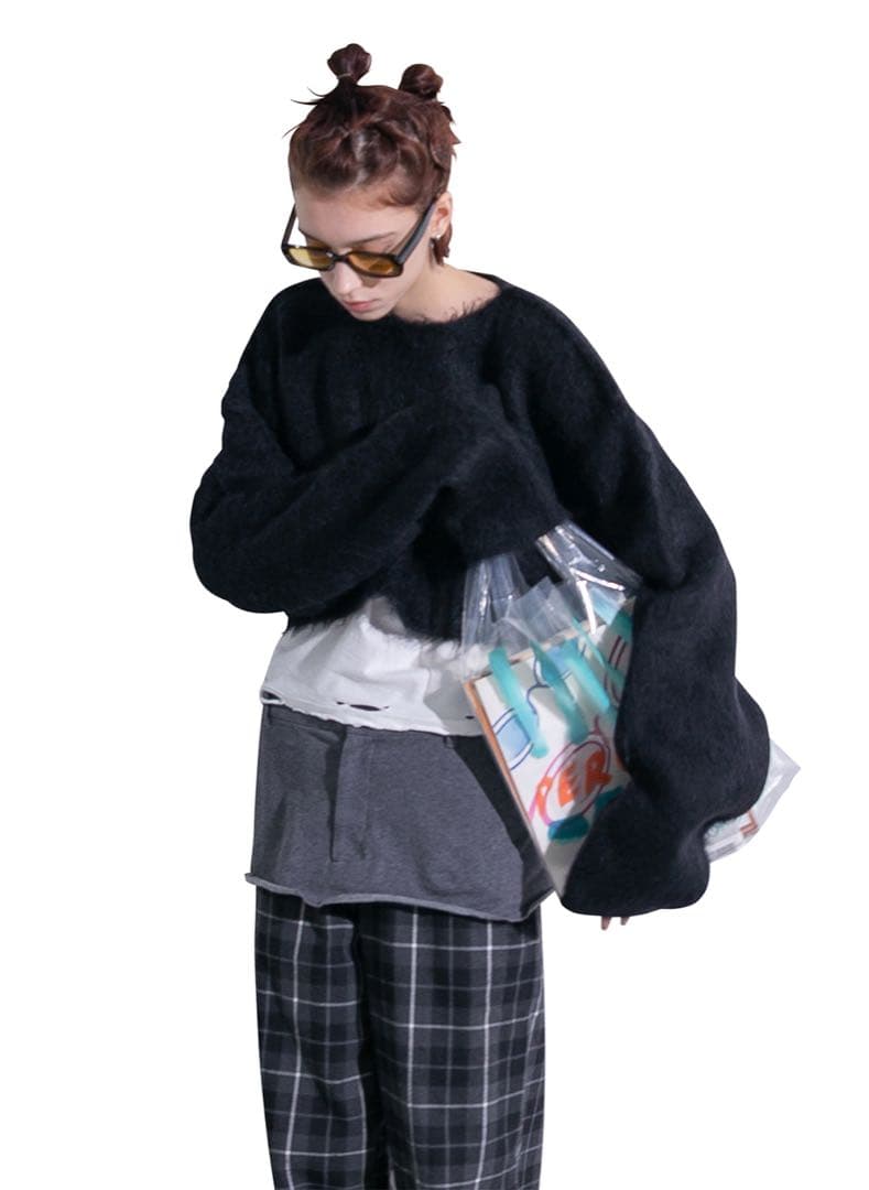 トップス Wide Knit Top and Scarf / Black PERVERZE