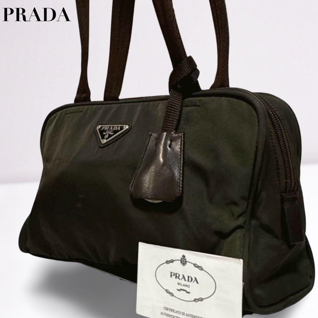 【美品・正規品】プラダ PRADA ミニボストンバッグ ナイロン カーキ 南京錠