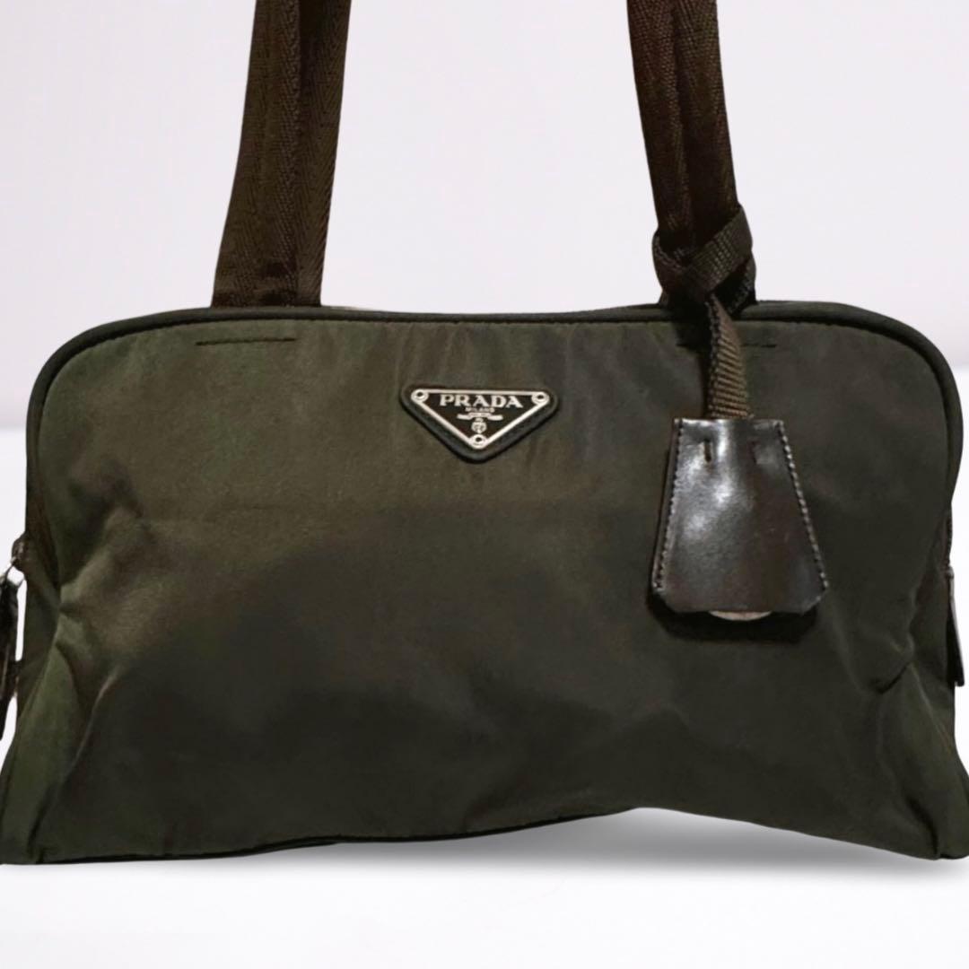 【美品・正規品】プラダ PRADA ミニボストンバッグ ナイロン カーキ 南京錠