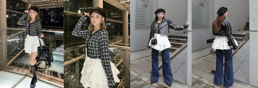 ダーリッチ darich ボリュームフリルツイードニットミニワンピース BLK