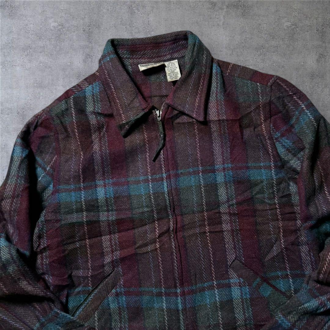 2348 古着90年代FASHION BUGウールハリントンジャケット短丈好配色